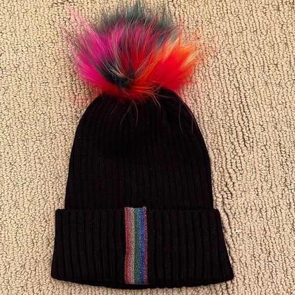 Rainbow Fur Pom Pom Hat